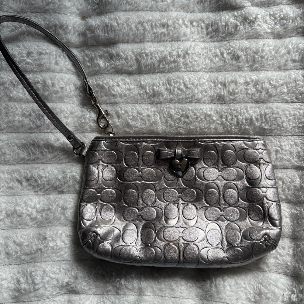 Coach Metallic Silver Wristlet Clutch